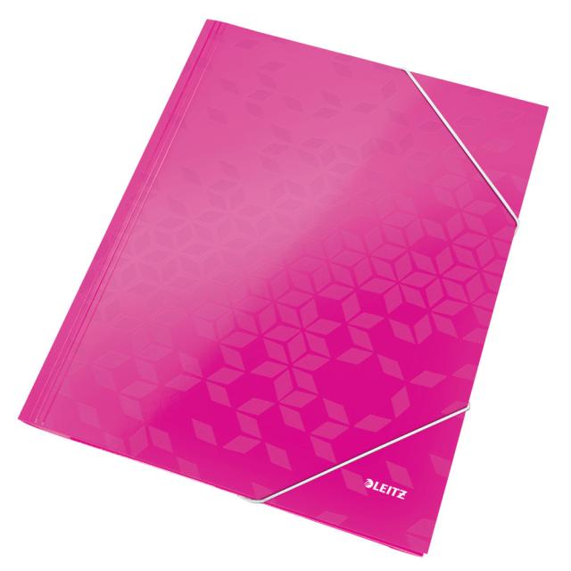Mapa cu elastic Leitz WOW, carton laminat, A4, 250 coli, roz