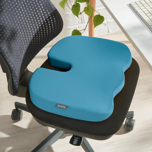 Pernuta ergonomica Leitz Ergo Cosy, pentru scaun, spuma cu memorie, husa lavabila, albastru celest