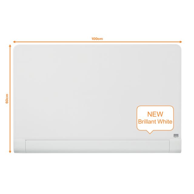 Tabla NOBO Impression Pro Widescreen 45inch, sticla, 100x56 cm, magnetica, colturi rotunjite, include marker, tavita si magneti, alb