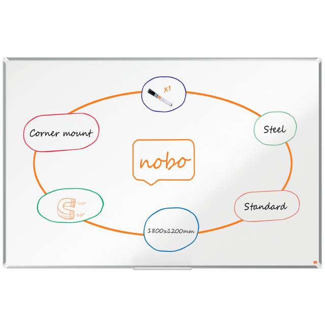 Tabla NOBO Premium Plus, otel lacuit, 150x120 cm, magnetica, include marker si tavita, alb