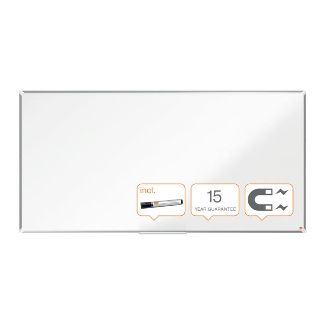 Tabla NOBO Premium Plus, otel lacuit, 200x100 cm, magnetica, include marker si tavita, alb