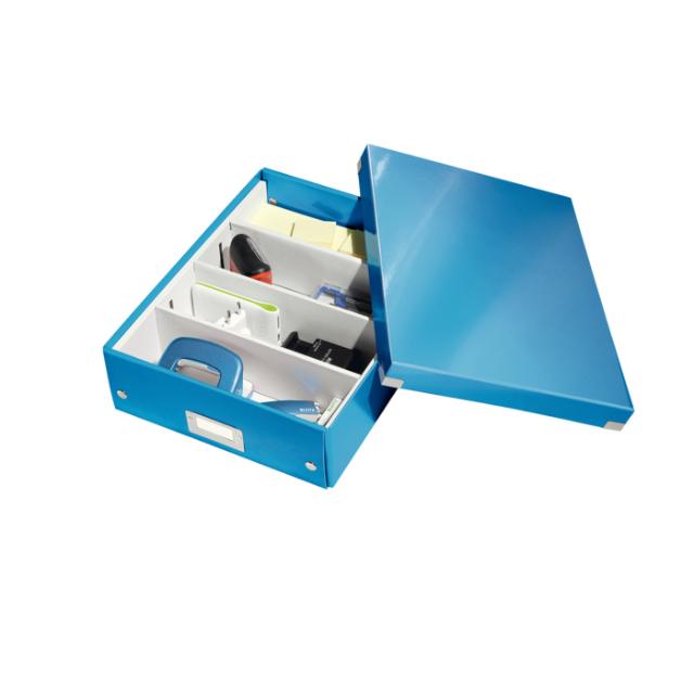 Cutie depozitare Leitz WOW Click & Store Organizer, carton laminat, medie, usor de asamblat, albastru