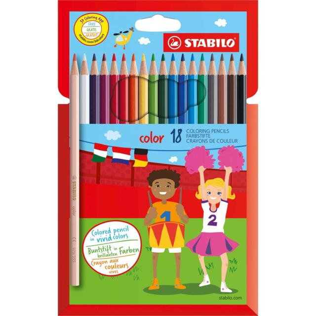 Set creioane colorate, Stabilo Color, 18 bucati/set