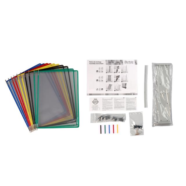 Kit complet Tarifold, din otel, pentru perete, A4, 10 display-uri, multicolor
