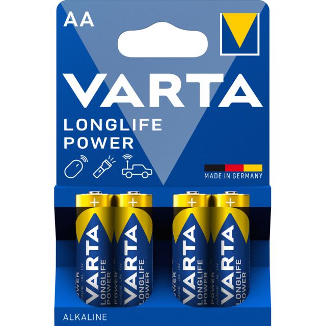 Baterii Varta Longlife Power, LR6, AA, alcaline, 1.5 V, 4 bucati/set