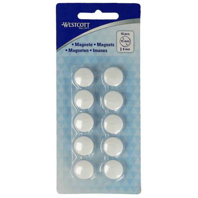 Set 10 magneti Westcott, d15 mm, alb, sustin 3/4 coli, 80g