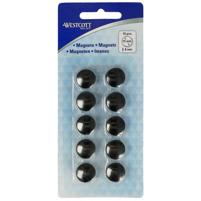 Set 10 magneti Westcott, d15 mm, negru, sustin 3/4 coli, 80g