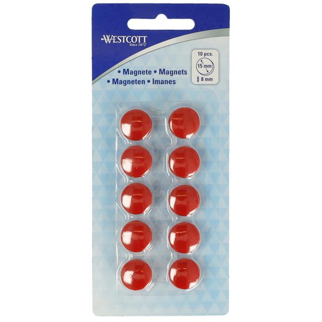 Set 10 magneti Westcott, d15 mm, rosu, sustin 3/4 coli, 80g