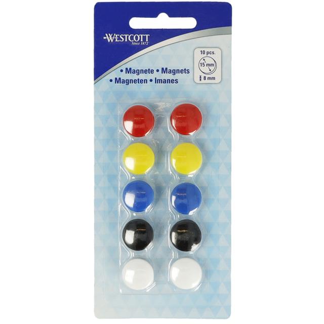 Set 10 magneti Westcott, d15 mm, diverse culori, sustin 3/4 coli, 80g