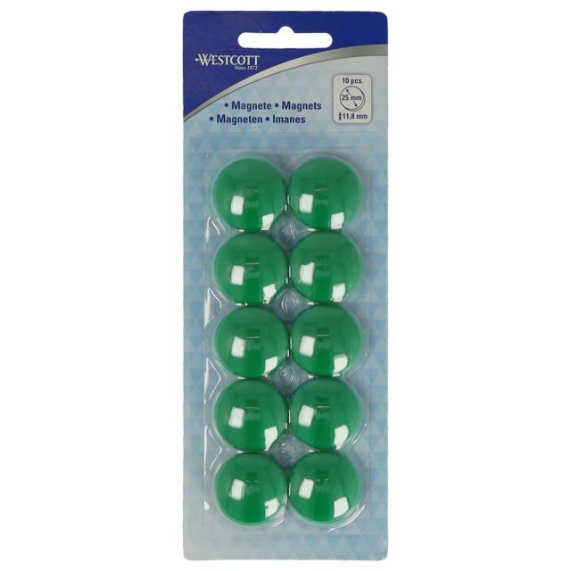 Set 10 magneti Westcott, d25 mm, verde, sustin 4/6 coli, 80g