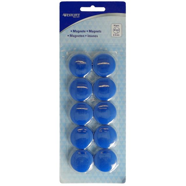 Set 10 magneti Westcott, d30 mm, albastru, sustin 6/8 coli, 80g