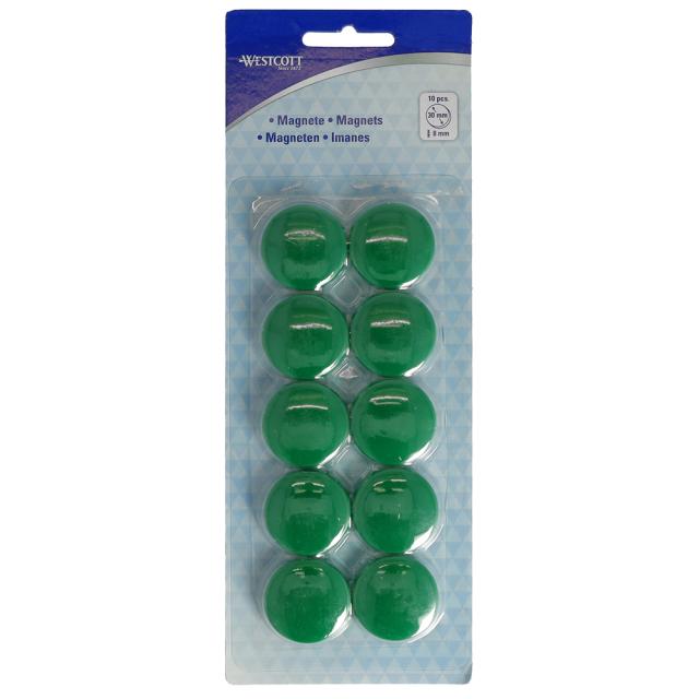 Set 10 magneti Westcott, d30 mm, verde, sustin 6/8 coli, 80g
