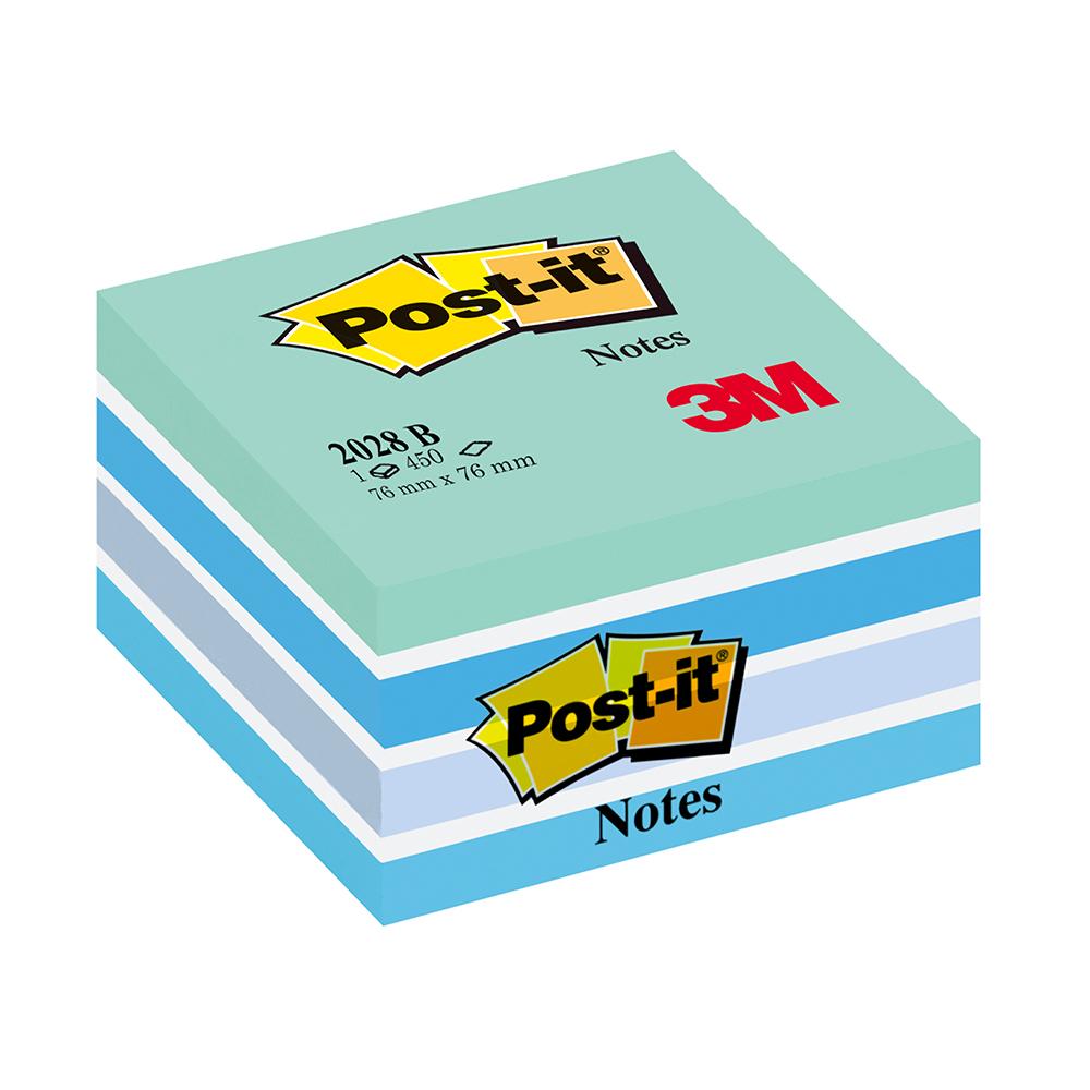 Notite adezive, Post-it, Aquarelle, albastru pastel, 76 x 76 mm, 450 file 