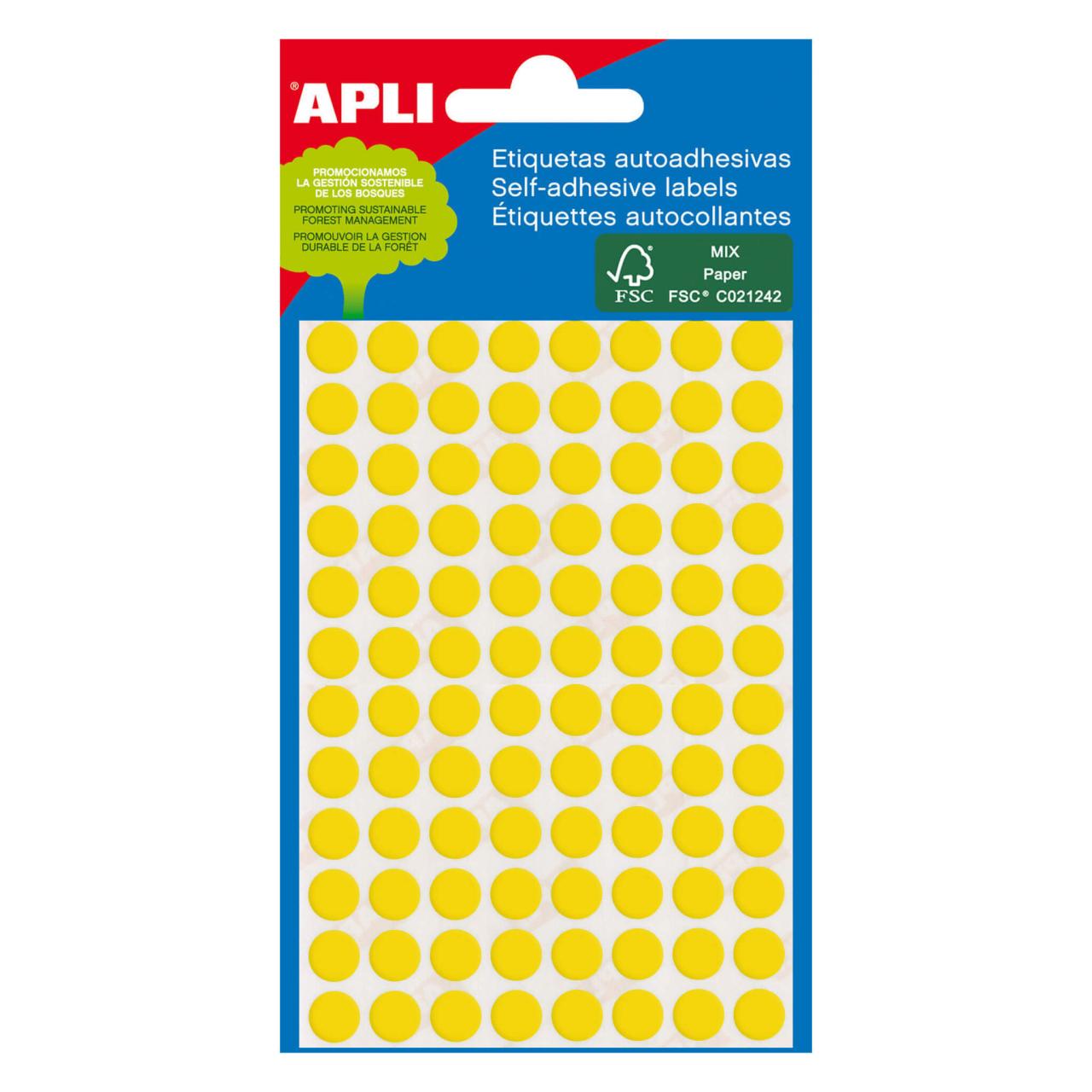 Etichete Apli, rotunde autoadezive, galbene, d 8 mm, 288 etichete