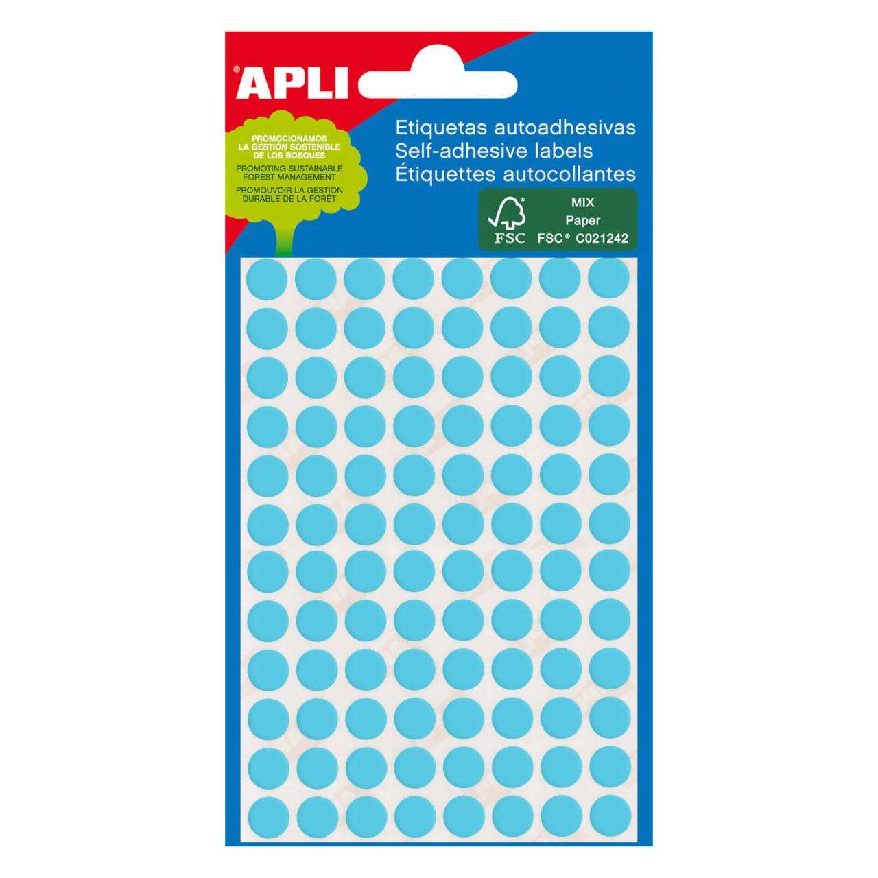 Etichete Apli, rotunde autoadezive, albastre, d 8 mm, 288 etichete