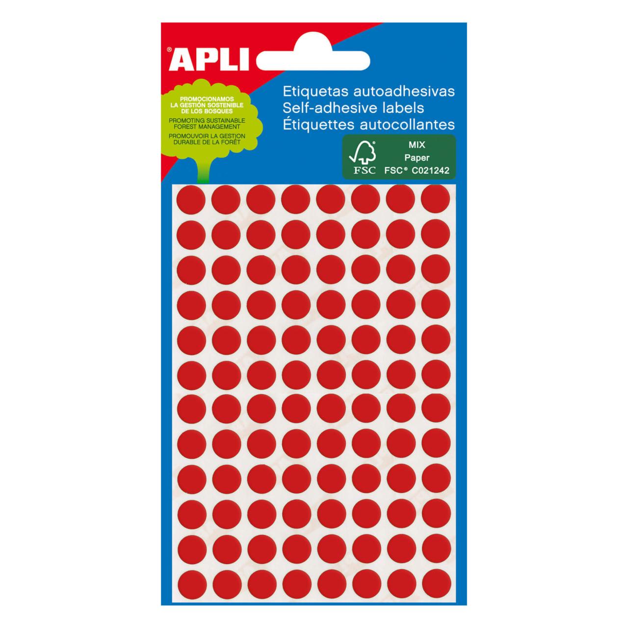 Etichete Apli, rotunde autoadezive, rosii, d 8 mm, 288 etichete