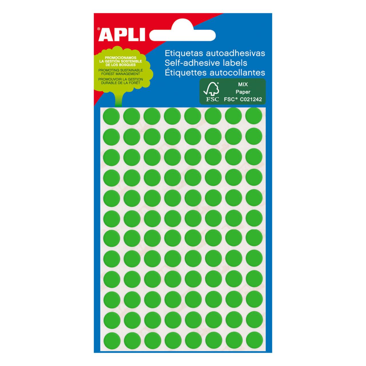 Etichete Apli, rotunde autoadezive, verde, d 8 mm, 288 etichete