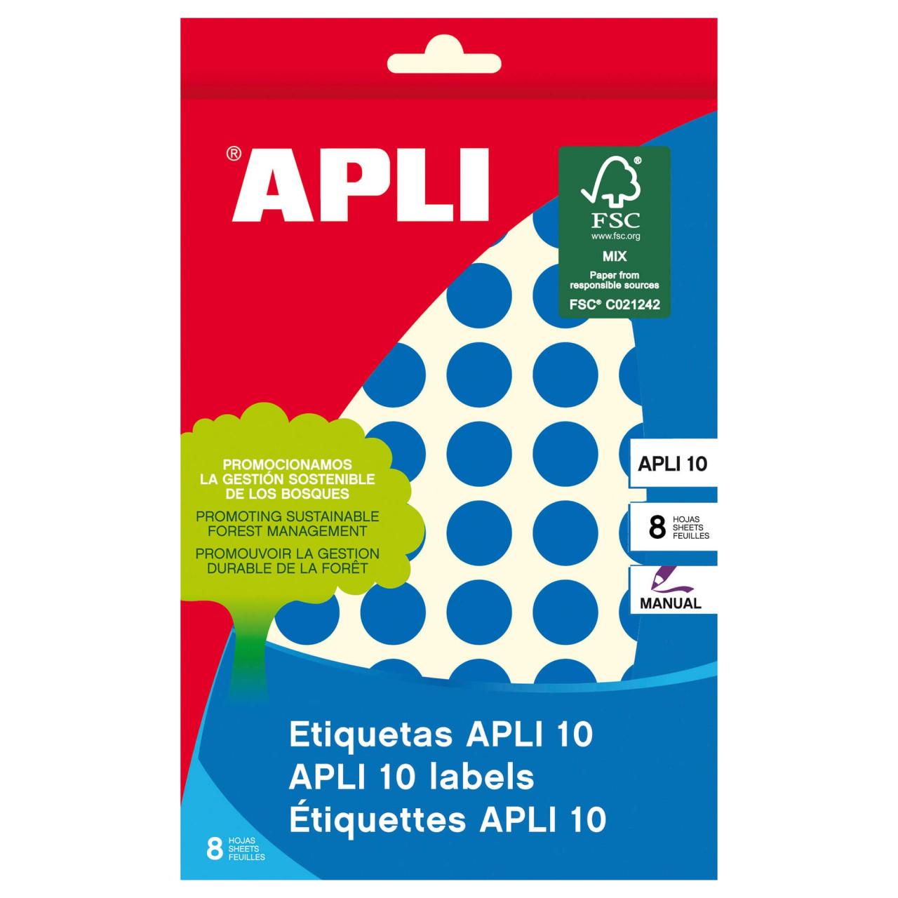 Etichete adezive Apli, albastre, rotunde, diametru 13 mm, 8 coli/set, 616 etichete/set