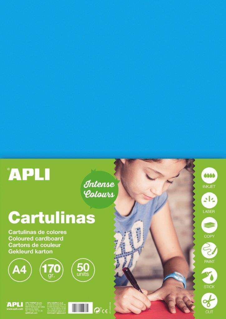 Carton color, Apli, A4, 170 g, 50 coli/top, albastru