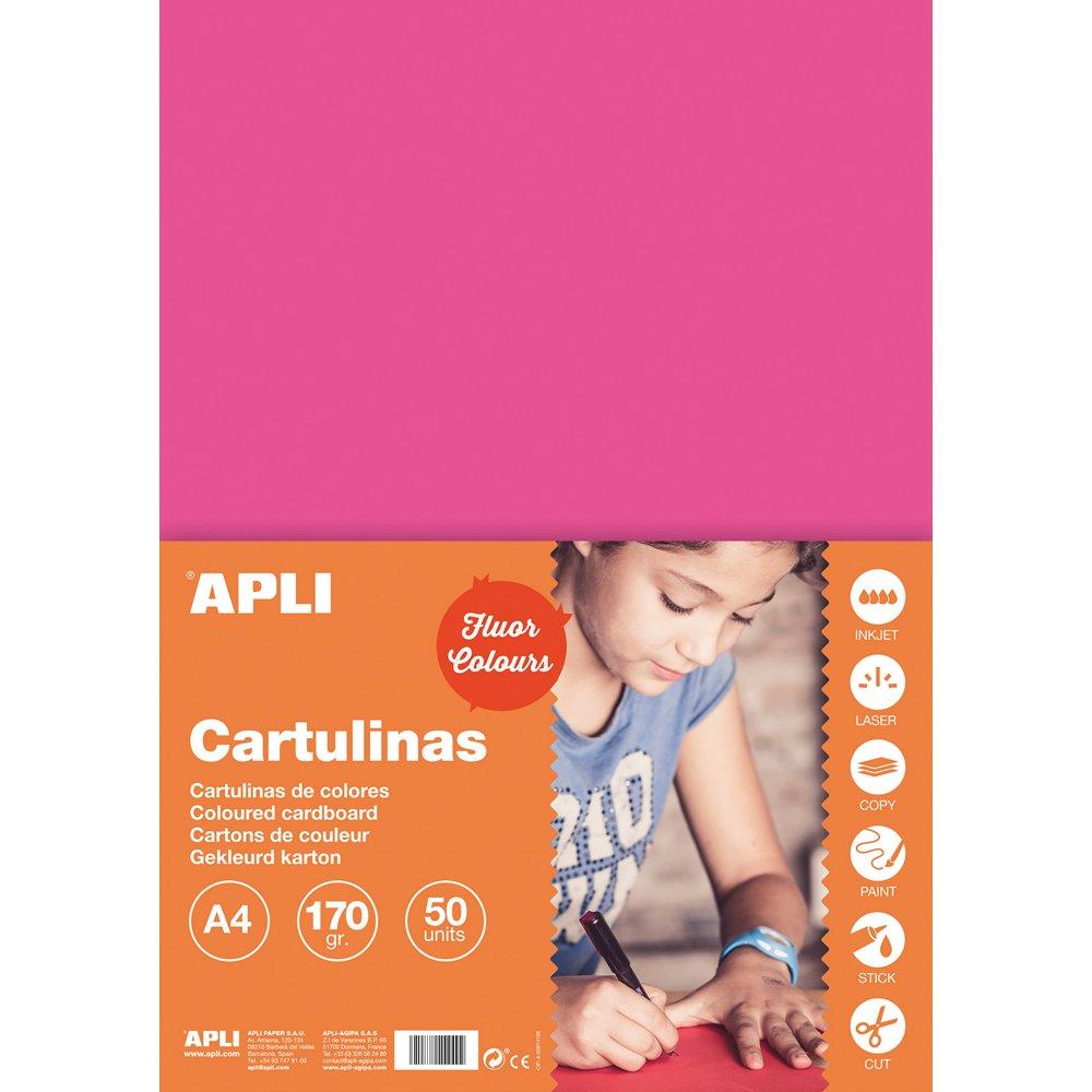 Carton color, Apli, A4, 170 g, 50 coli/top, roz fluorescent