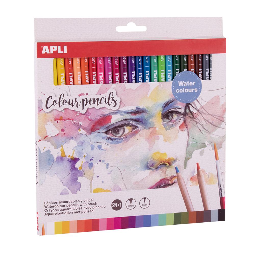 Set creioane colorate pe baza apa Apli, pensula, 24 bucati/set