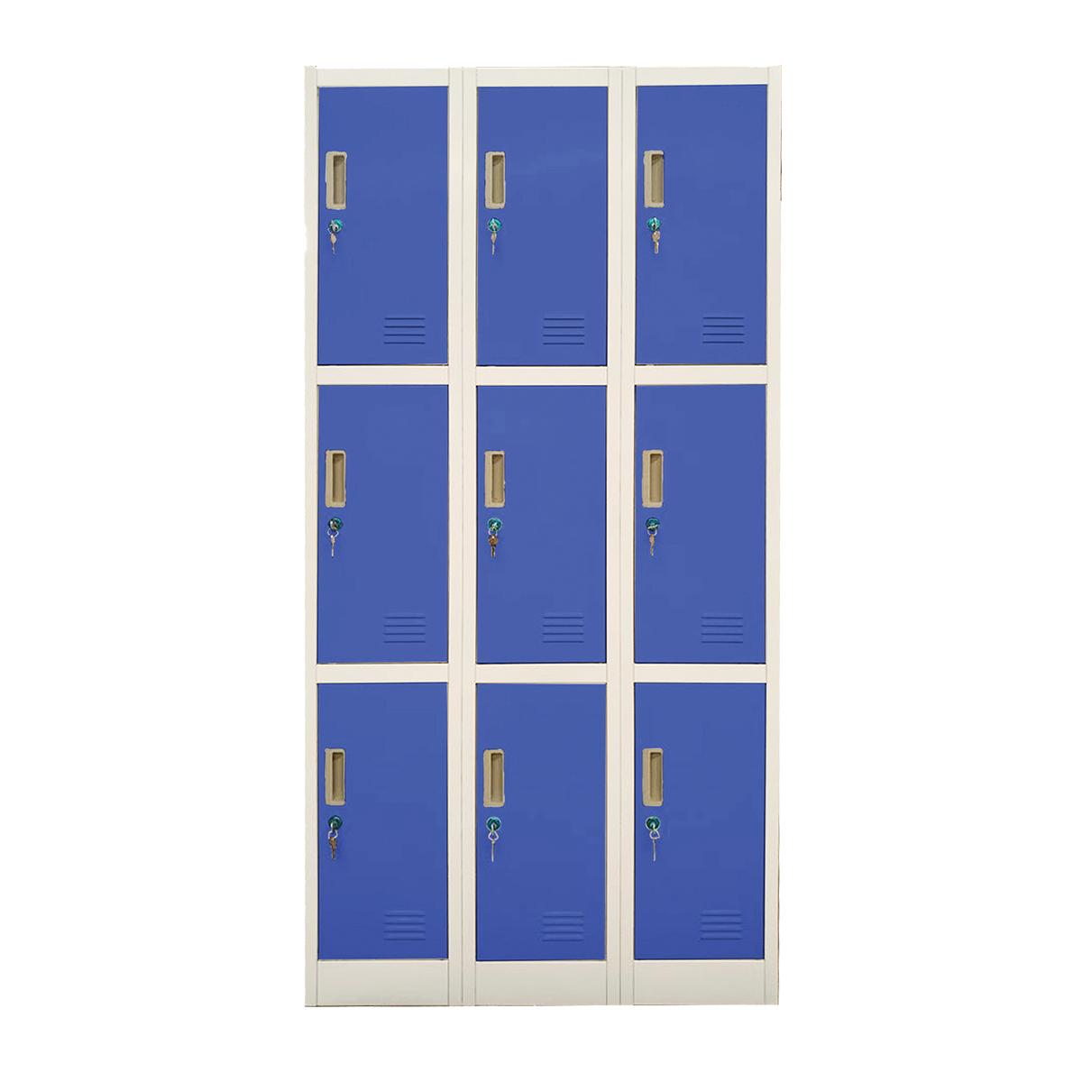 Vestiar metalic triplu cu 9 usi, albastre 90x45x185cm gri