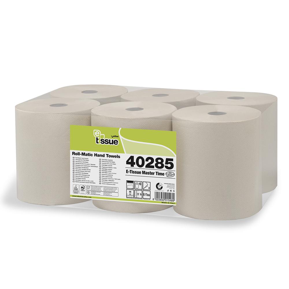Rola prosop autocut E-Tissue Master Time, Celtex 40285, autocut, 2 straturi, alb, 6 role/bax