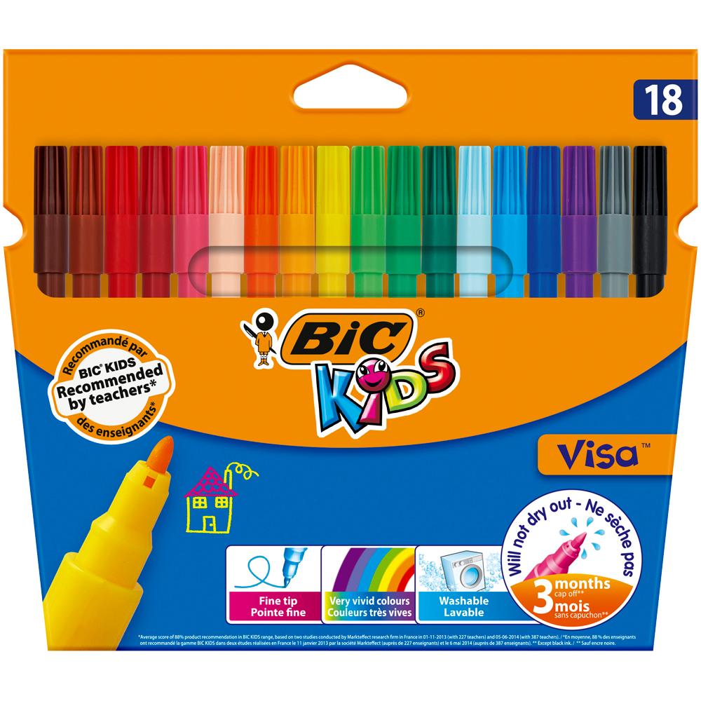Markere lavabile Bic Visa, 18 culori/set