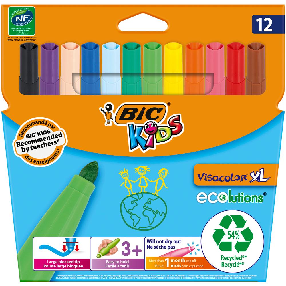 Markere lavabile Bic Visacolor XL, 12 culori/set