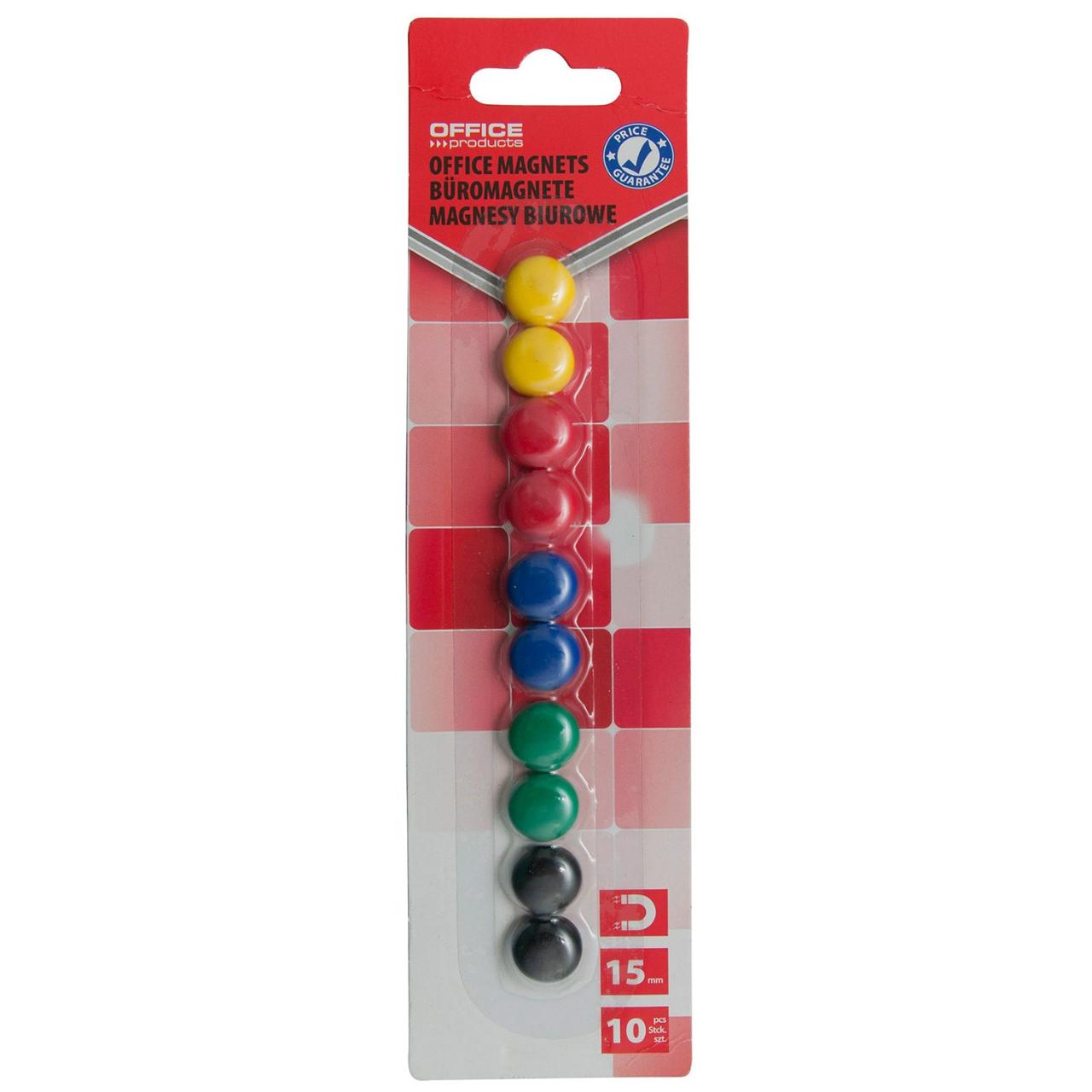 Magneti pentru table Office Products, 15 mm, 10 bucati/set, culori asortate