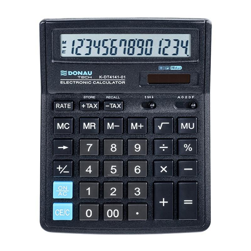 Calculator de birou Donau Tech, 190 x 143 x 40 mm, 14 digiti, negru