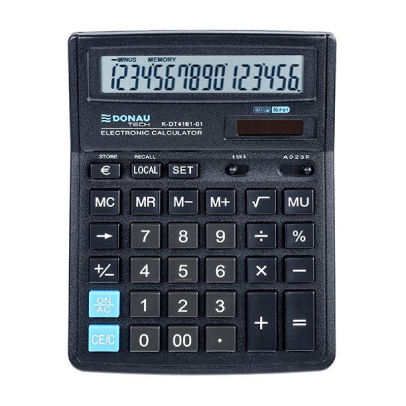 Calculator de birou Donau Tech, 190 x 143 x 40 mm, 16 digiti, negru