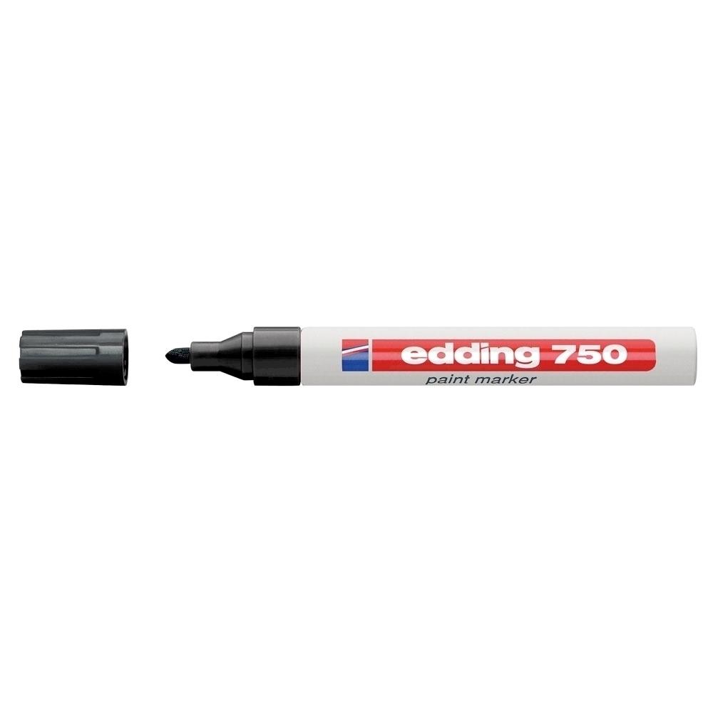 Marker permanent Edding 750, cu vopsea, corp metalic, varf rotund, 2-2-4 mm, negru