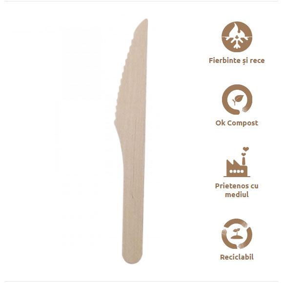 Cutite din lemn, biodegradabile, 16 cm, 100 bucati/set