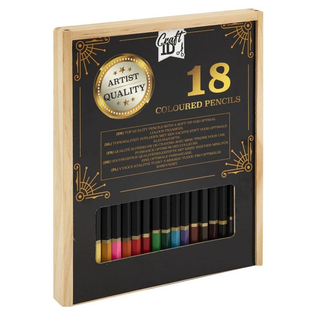 Set 18 creioane colorate Creative Craft, in cutie de lemn
