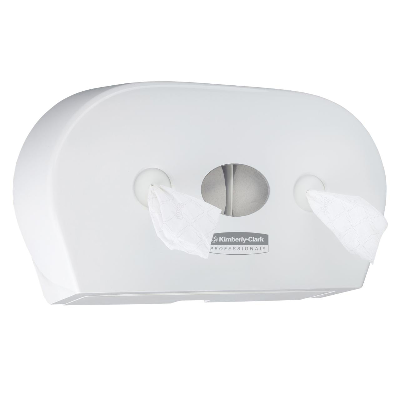 Dispenser Kimberly-Clark Mini Twin, pentru hartie igienica cu derulare centrala, alb