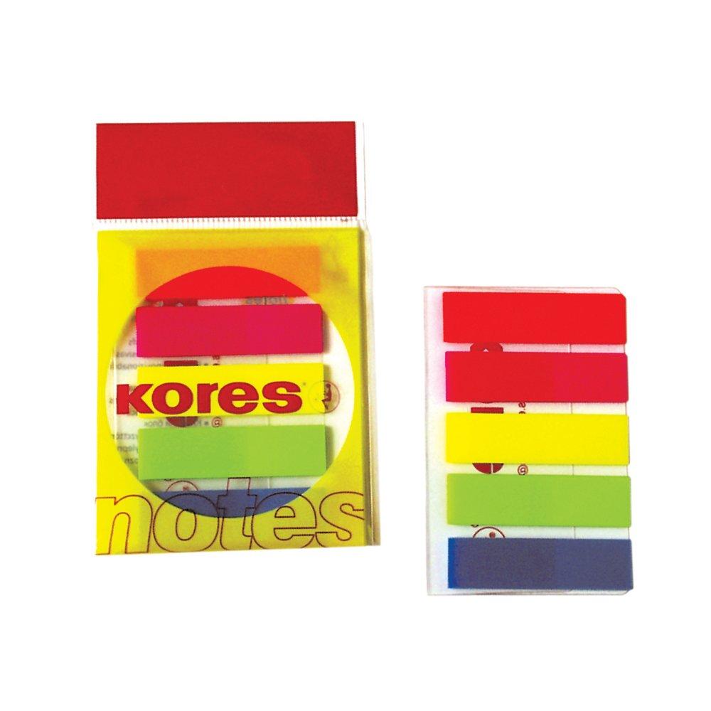 Index Kores, autoadeziv, plastic,  12 x 45 mm, 5 culori x 25 file/culoare