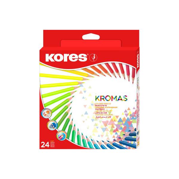 Creioane colorate Kores Kromas, triunghiulare 3 mm, 24 culori/cutie