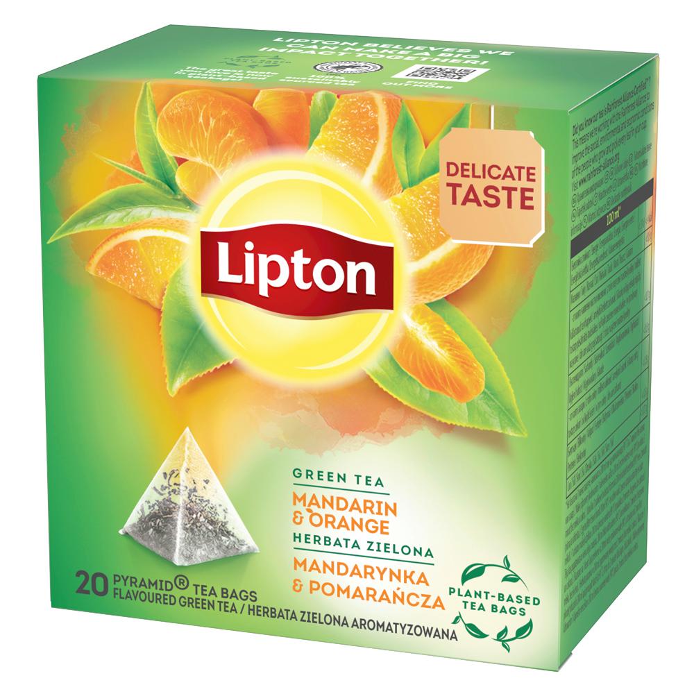 Ceai verde Lipton, mandarine si portocale, piramida, 20 plicuri/cutie