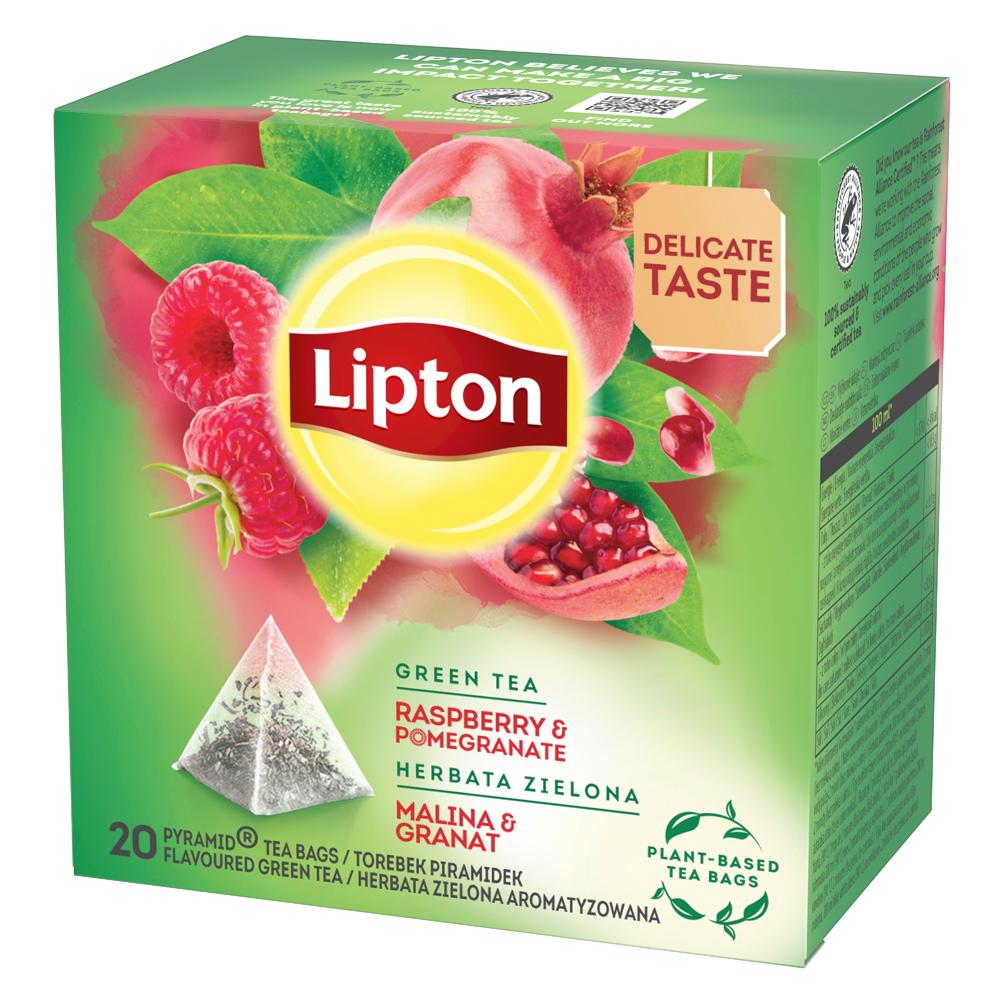 Ceai verde Lipton, zmeura si rodie, 20 plicuri/cutie