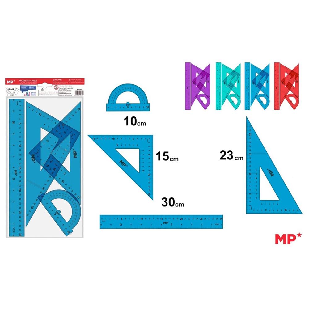 Set geometrie Main Paper, 4 piese, raportor, 2 echere, rigla 30 cm