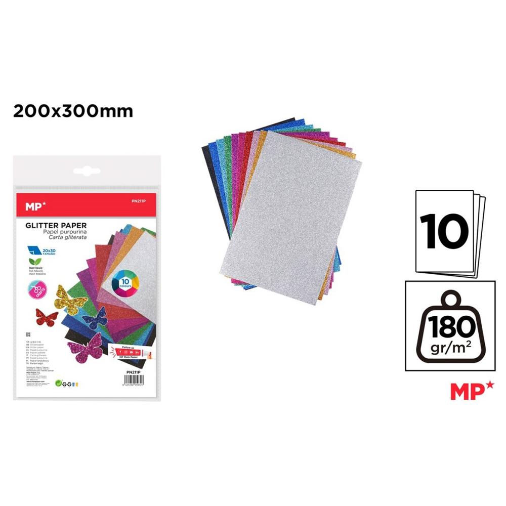 Hartie cu sclipici Main Paper, 200x300 mm, 10 file, diverse culori