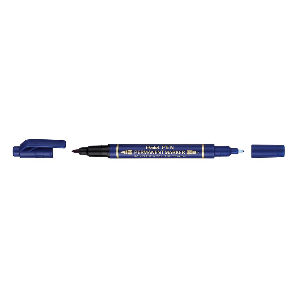 Marker permanent Pentel TWIN TIP 0.3/1.2 mm albastru, rezistent, durabil, cerneala rezistenta la apa