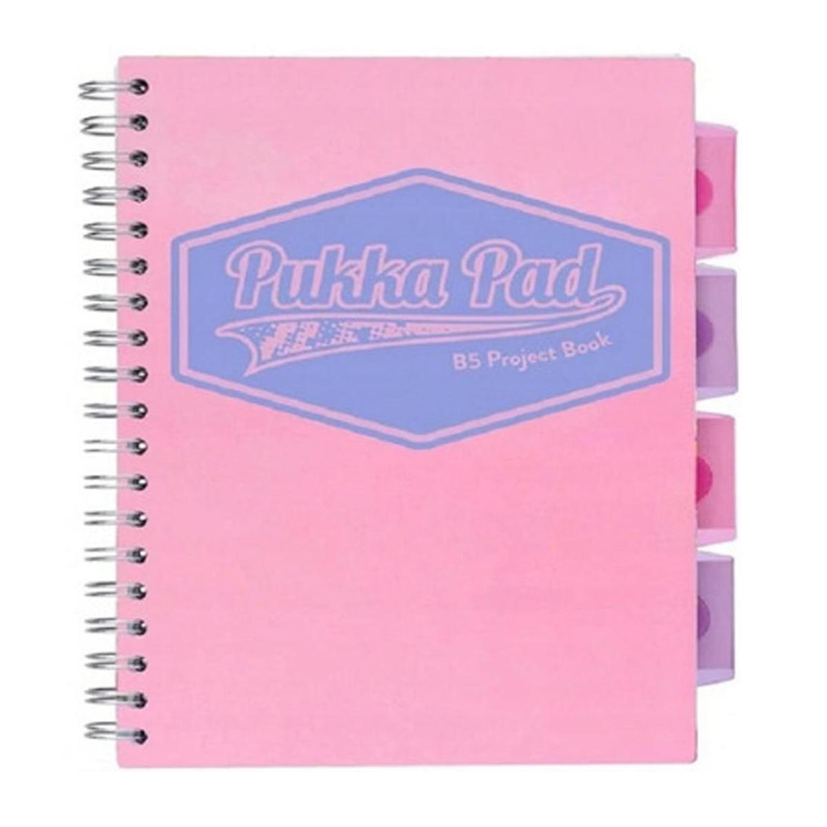 Caiet cu spirala si 4 separatoare Pukka Pad Project Book Pastel, PP, B5, 200 pagini, matematica, roz