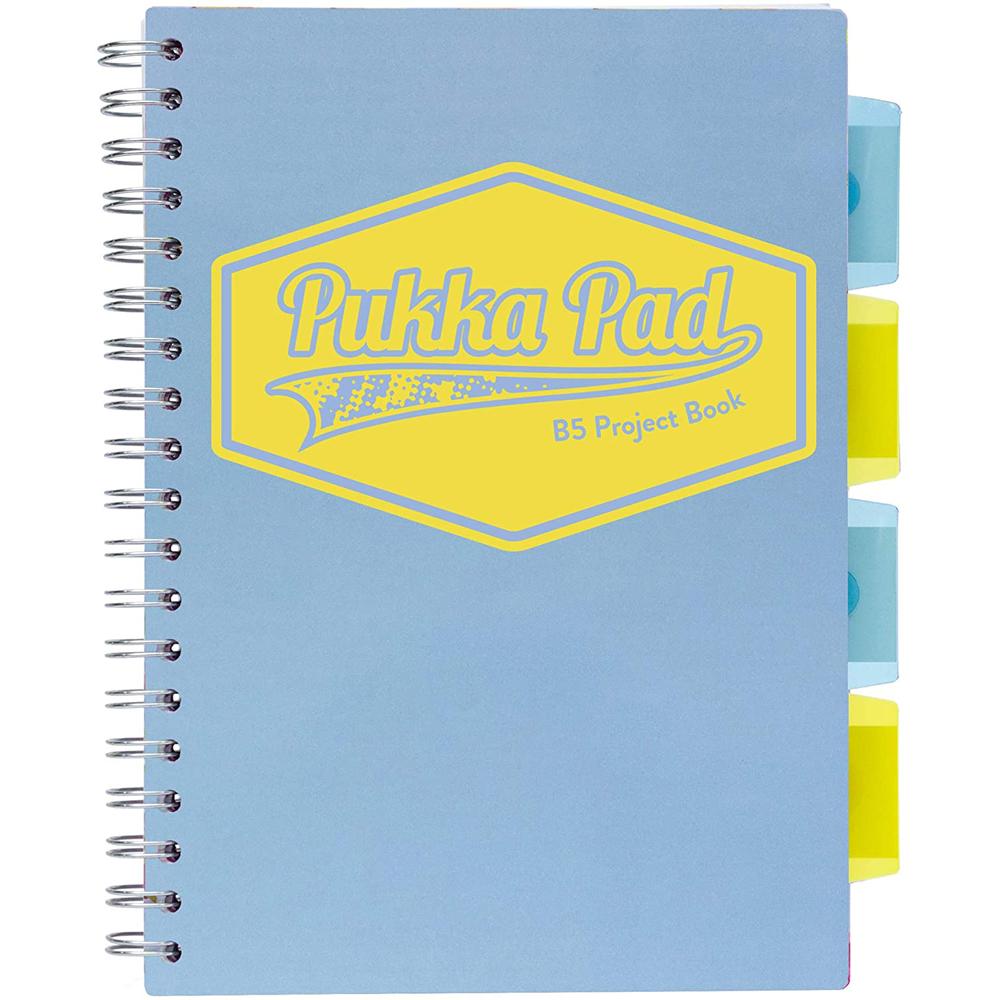 Caiet cu spirala si 4 separatoare Pukka Pad Project Book Pastel, PP, B5, 200 pagini, matematica, albastru