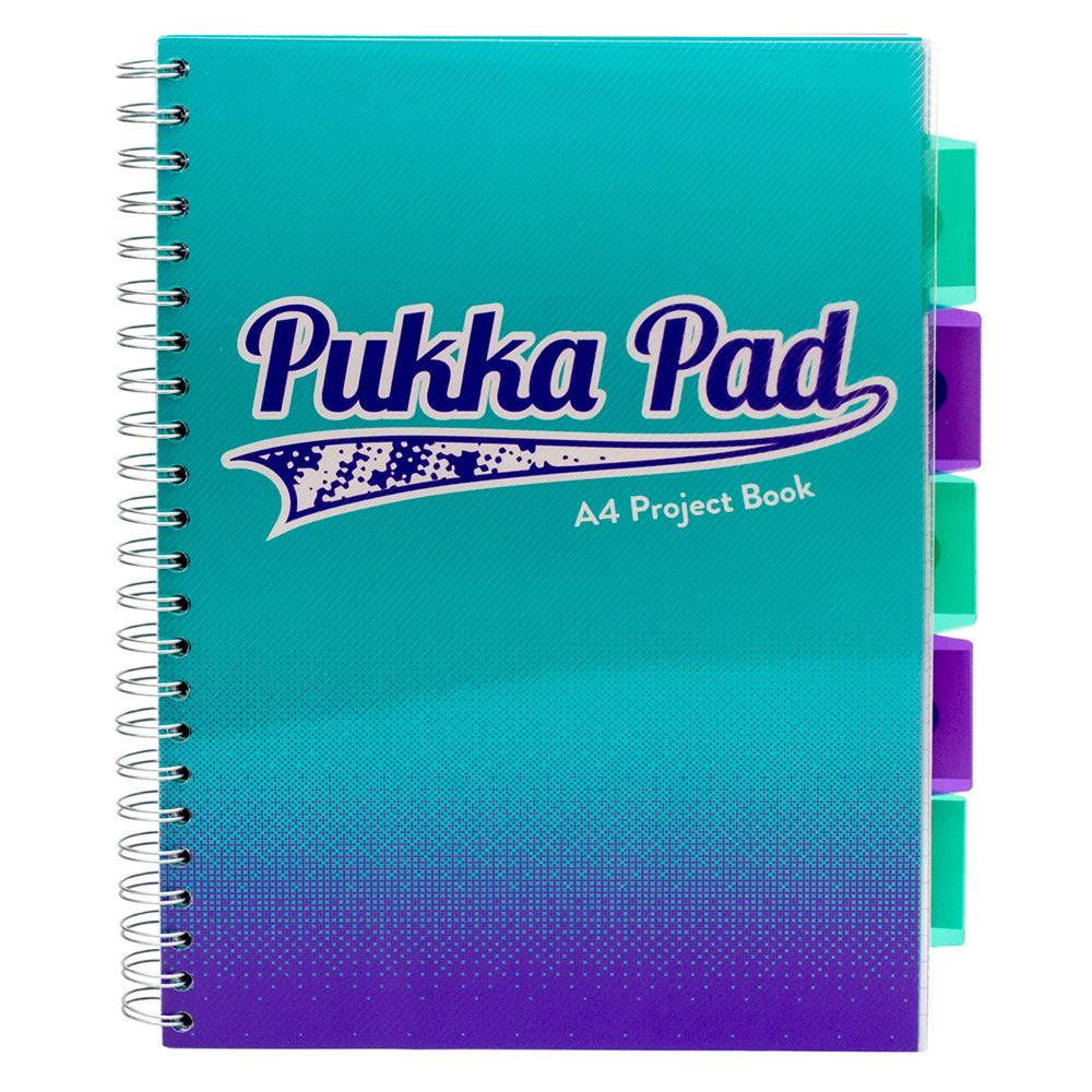 Caiet cu spirala si separatoare Pukka Pad Project Book Fusion, A4, 200 pagini, matematica, albastru marin