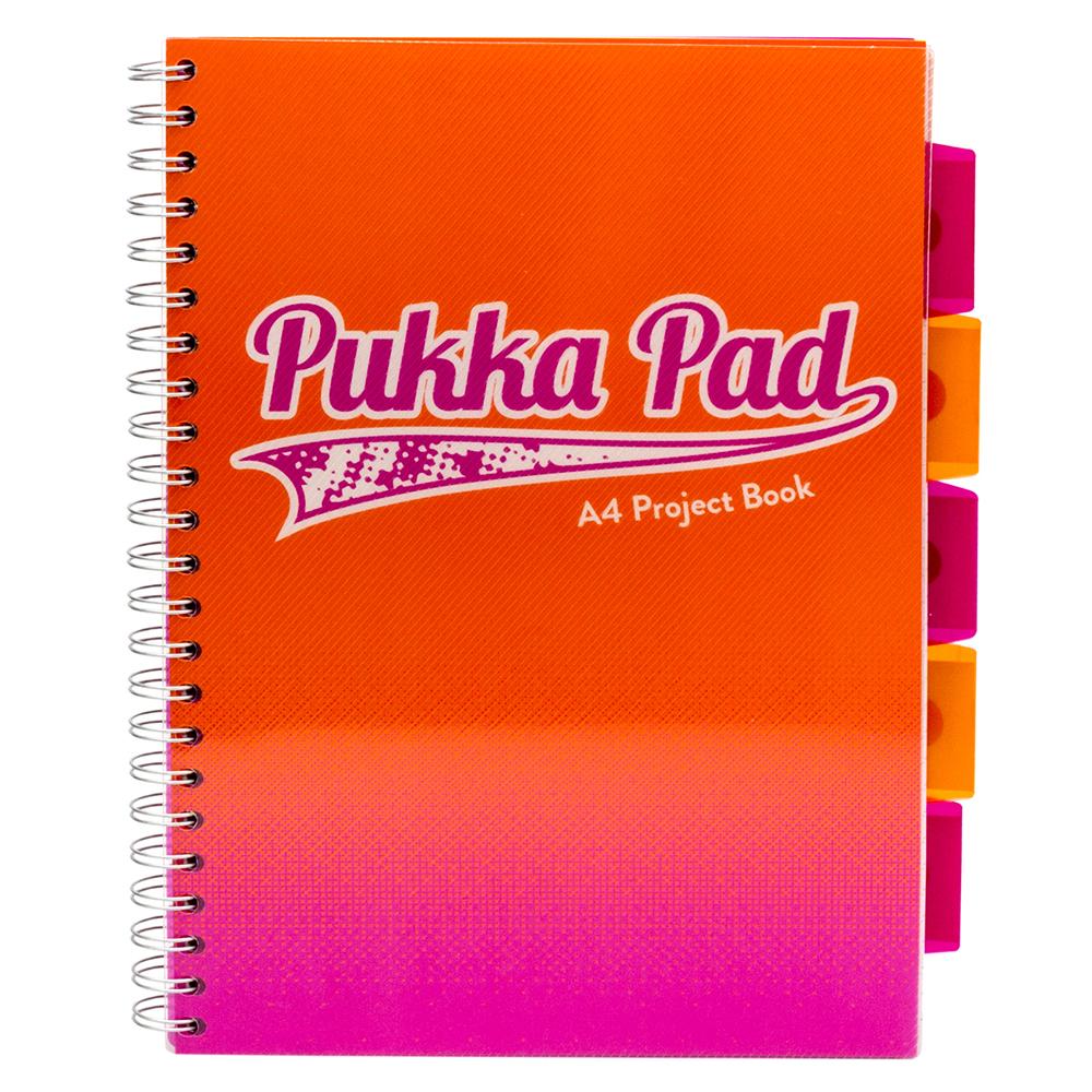 Caiet cu spirala si separatoare Pukka Pad Project Book Fusion, A4, 200 pagini, matematica, portocaliu
