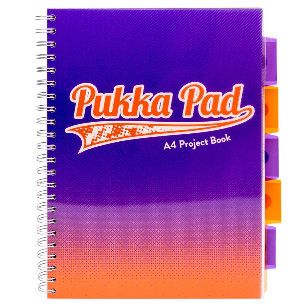 Caiet cu spirala si separatoare Pukka Pad Project Book Fusion, A4, 200 pagini, matematica, mov