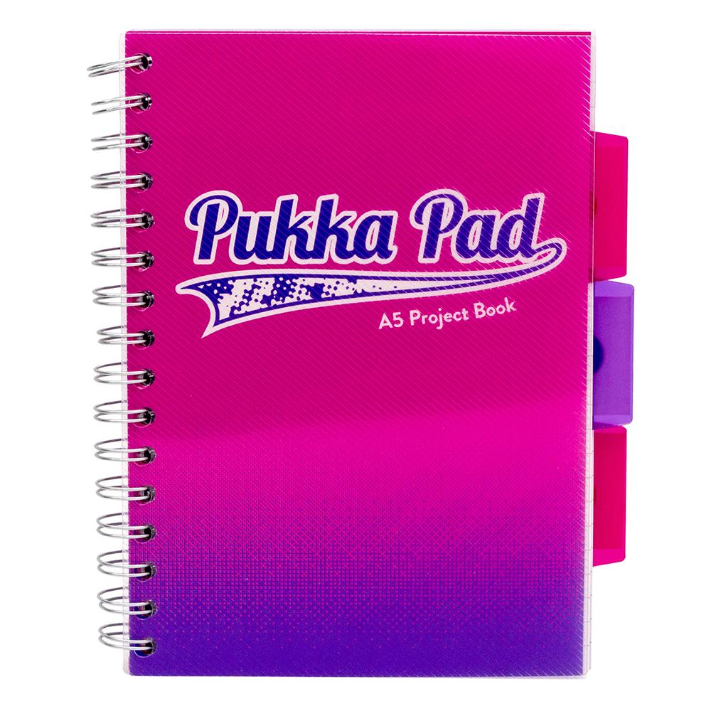 Caiet cu spirala si separatoare Pukka Pad Project Book Fusion, A5, 200 pagini, matematica, roz