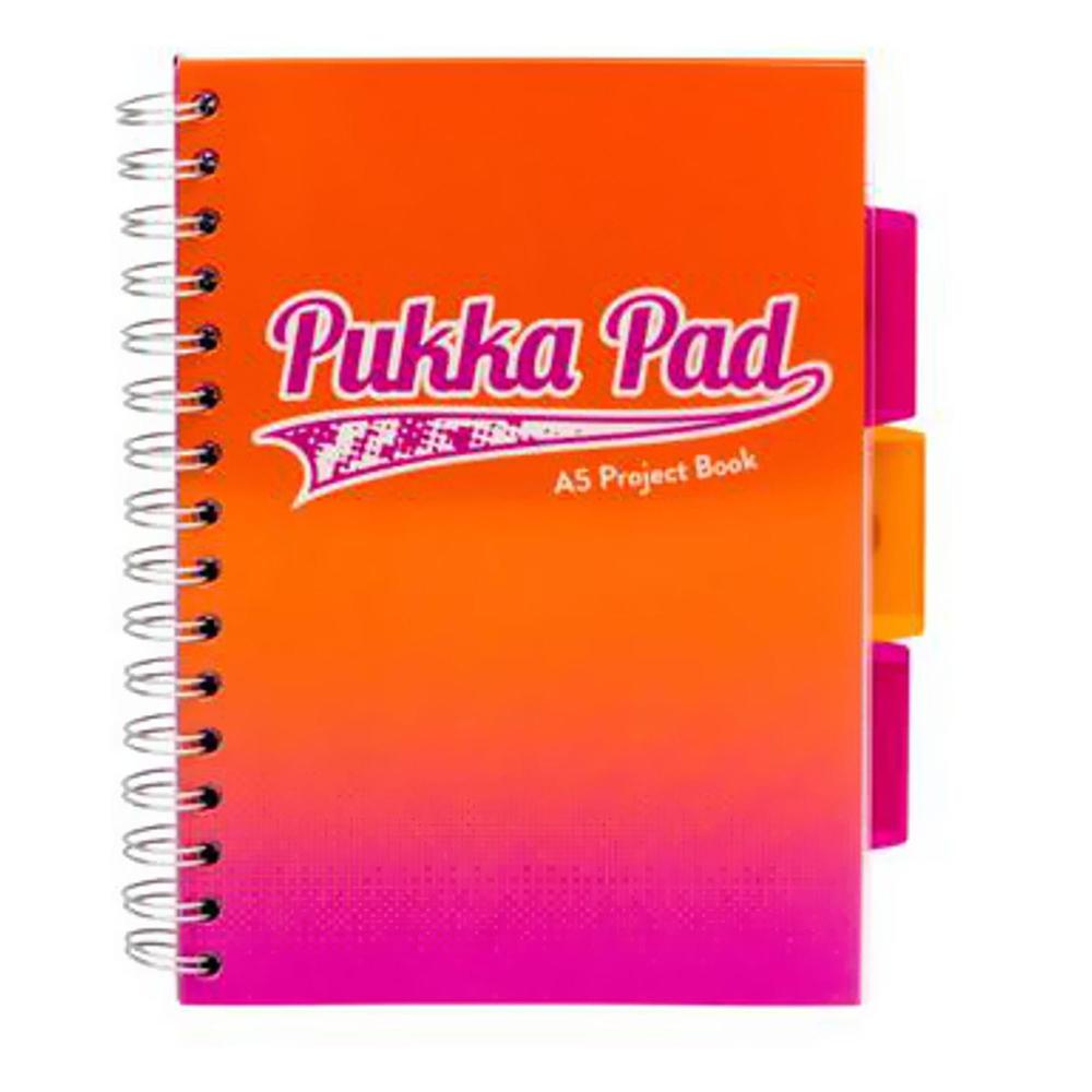 Caiet cu spirala si separatoare Pukka Pad Project Book Fusion, A5, 200 pagini, matematica, portocaliu